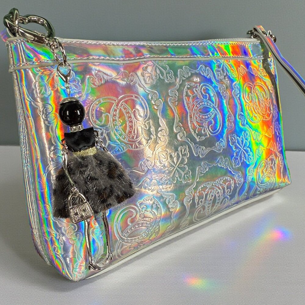 Sharif Hologram Silver Patent Leather Wristlet Crossbody & Original Sharif Charm - Picture 4 of 16